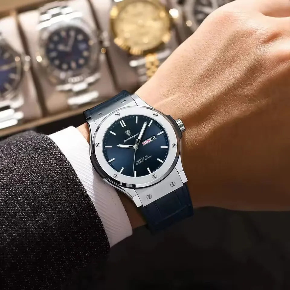 POEDAGAR 952 Fashion Men's Watches Trend Classic New Quartz Watch for Man Waterproof Luminous Week Date Wristwatch Leather
