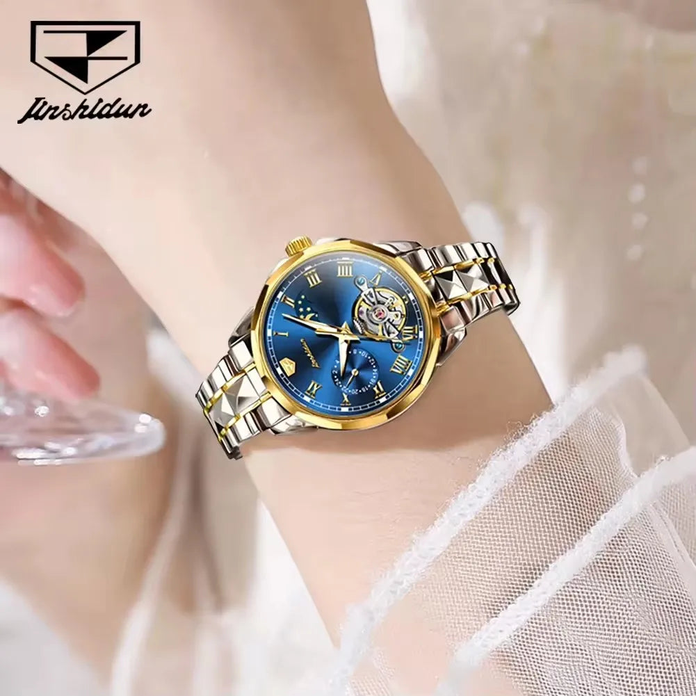 Jsdun 8937 Tungsten and Stainless Steel Wristwatch Moon Phase Automatic Movement Fashion Mechanical Watch Ladies Women's Watches