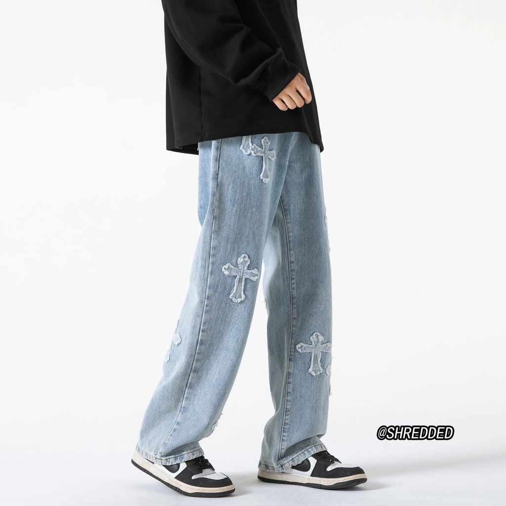 ANSZKTN Fall New Flat Wash to Make Old Retro Cross Casual Pants Jeans
