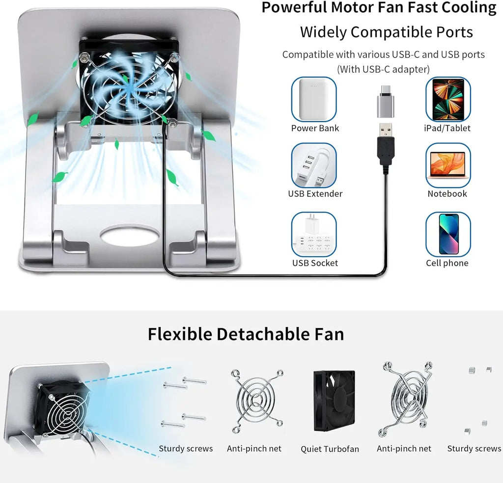 Metal Adjustable Laptop Stand 360 Degree Rotating Laptop Cooling Stand Foldable Laptop Riser Stand with Double Fans