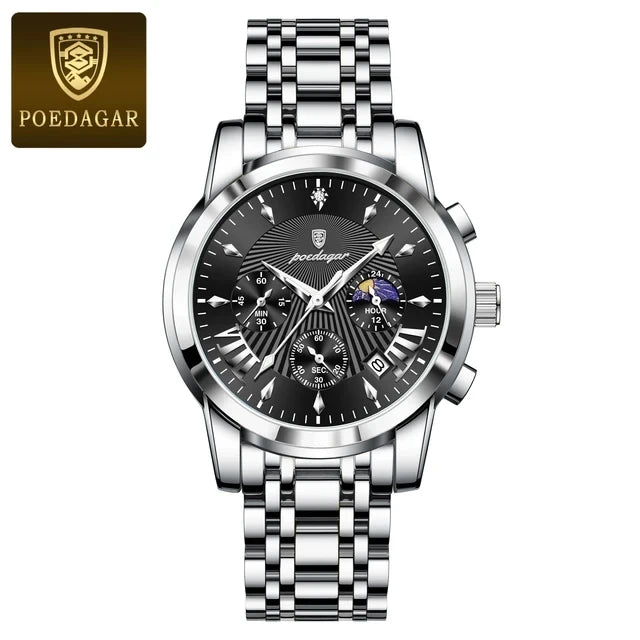 POEDAGAR 813 Fashion Men Quartz Watch Waterproof Luminous Date Chronograph Wristwatch Man Luxury Stainless Steel Men's Watches