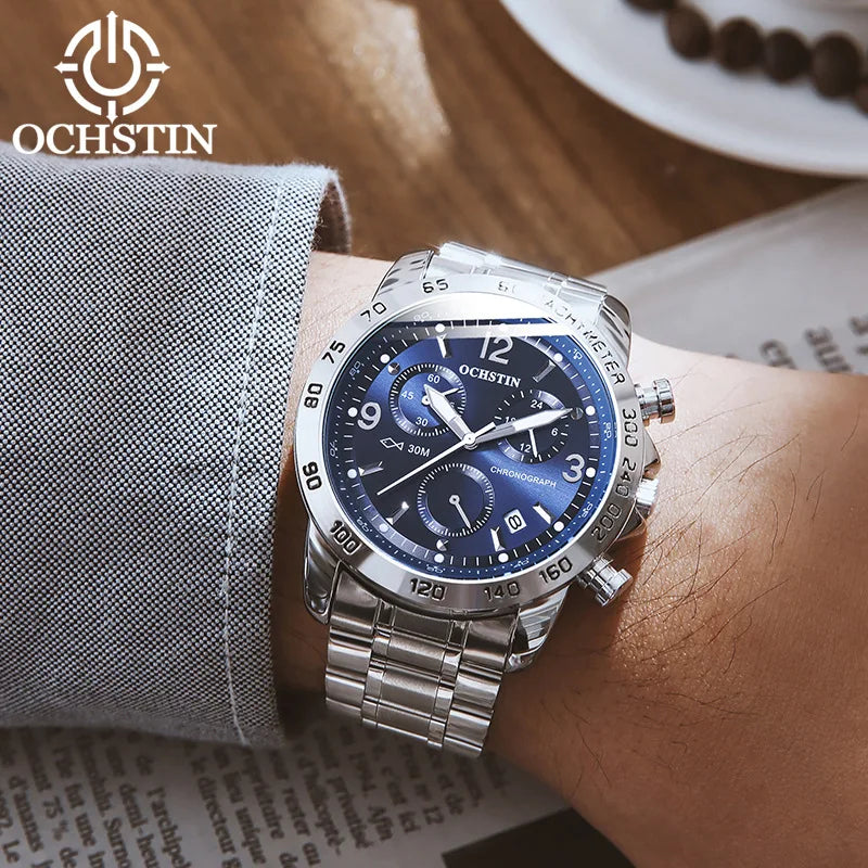 OCHSTIN 6123B GQ6123B Leisure Stainless Steel Strap Sports Multi Functional Quartz Movement Chronograph Waterproof Men's Watches