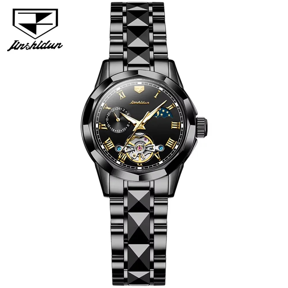 Jsdun 8937 Tungsten and Stainless Steel Wristwatch Moon Phase Automatic Movement Fashion Mechanical Watch Ladies Women's Watches
