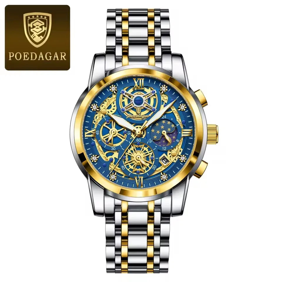 POEDAGAR Watch Luxury 984 Fashion Quartz Men's Watches Reloj High Quality Chronograph Moon Phase Dial Wristwatches Reloj Montre