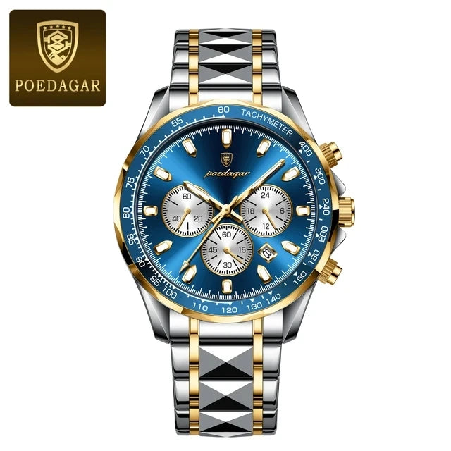 POEDAGAR 815 Sports Quartz Watches Men Stainless Steel Waterproof Calendar Watch Wrist Luminous Hands Men's Watches Reloj Clock