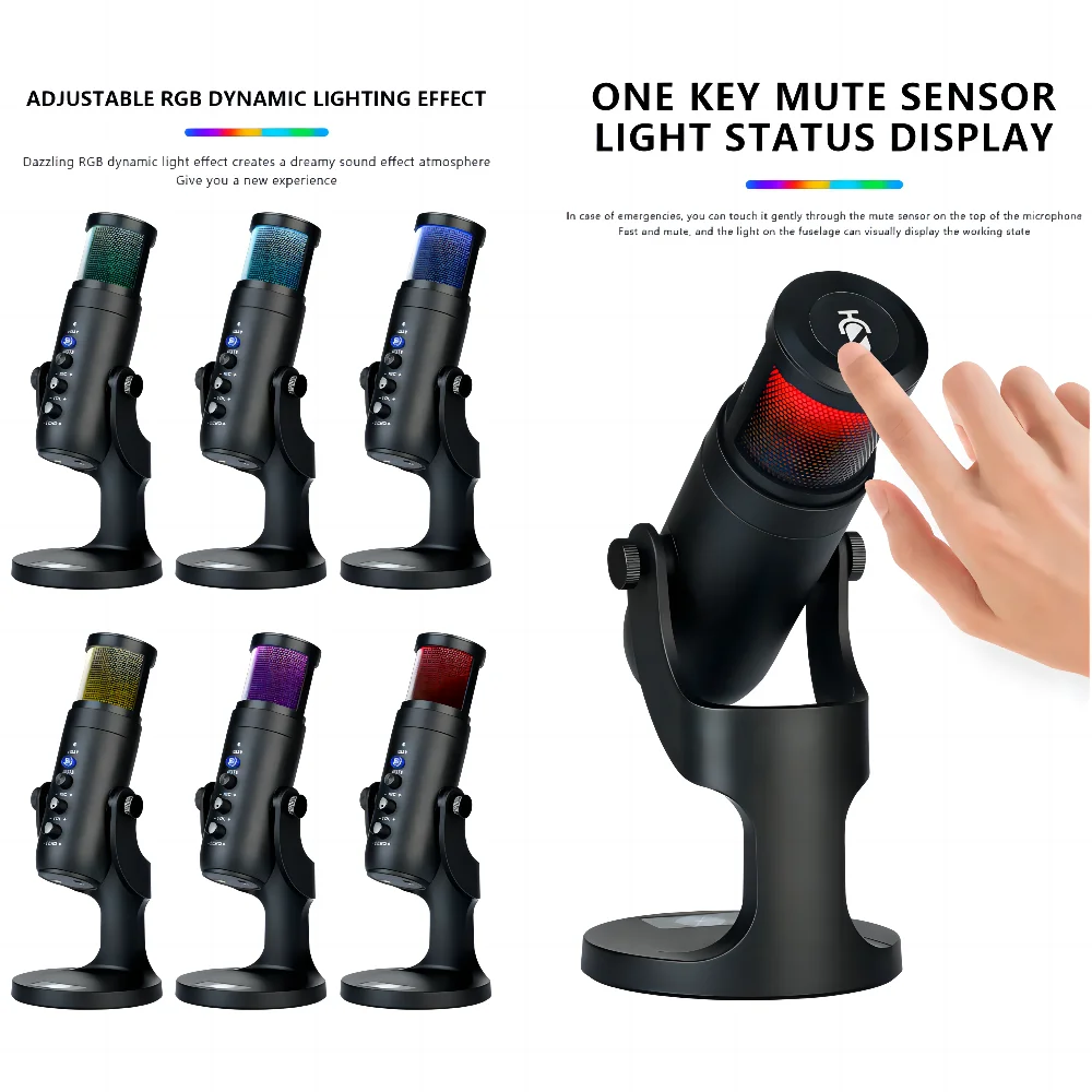 Demao MU900 Professional USB Condenser GAMING MICROPHONE with RGB Microphone Stand for Game Podcast Studio Recording