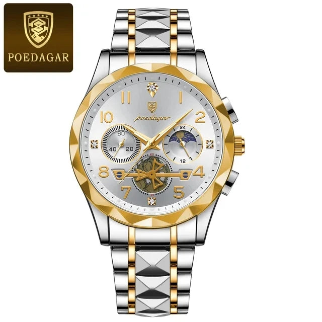 POEDAGAR Watch for Men 972 Luxury Steel Band Man Quartz Wrist Watch Waterproof Luminous Chronograph Men's Watches Reloj Clock