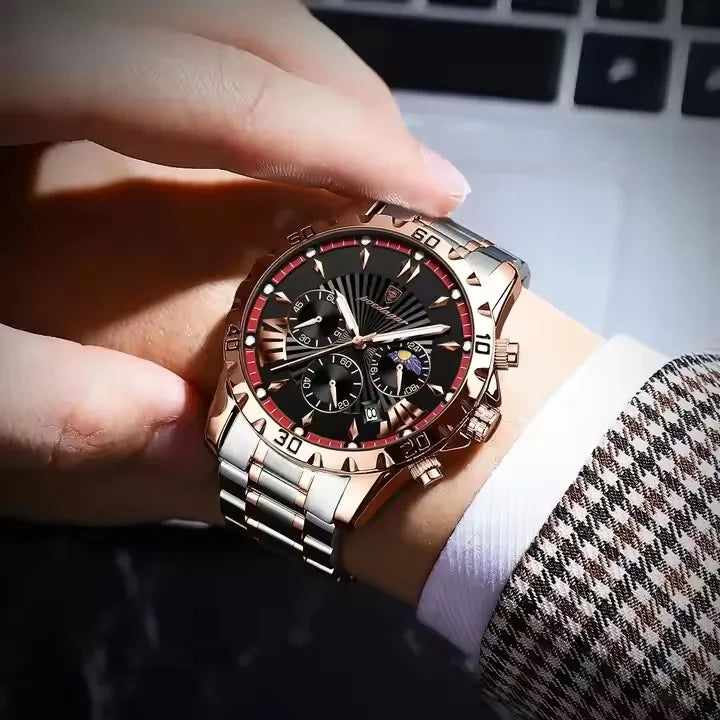 POEDAGAR 968 Sports Watch Men Quartz Waterproof Luminous Date Chronograph Men's Watches Stainless Steel Man Watch Male Clock