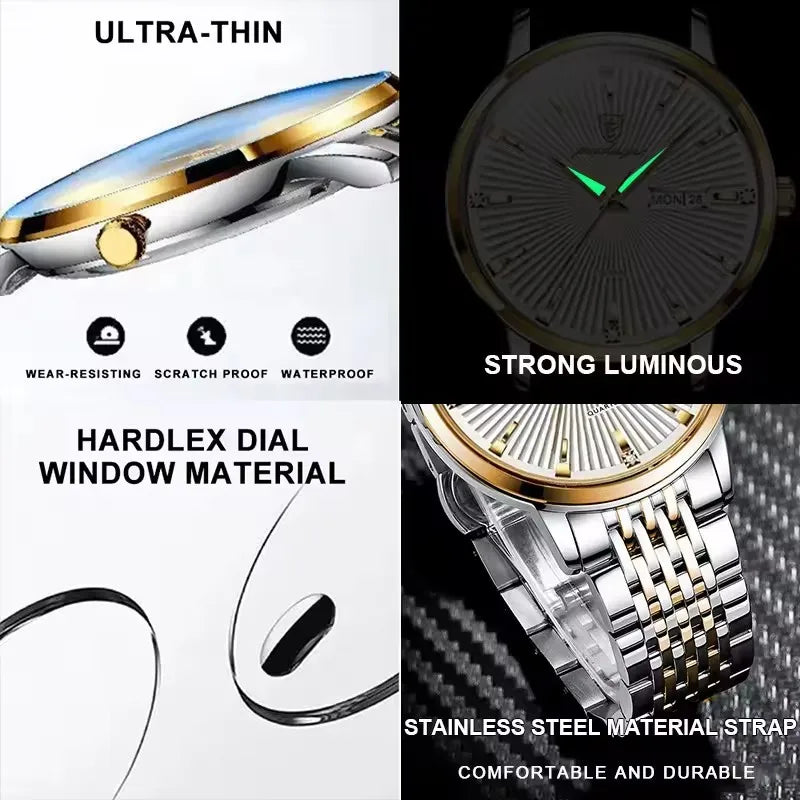Luxury POEDAGAR 994 Men Watch Business Men's Watches Waterproof Luminous Day Week Stainless Steel Quartz Wristwatches Man Reloj