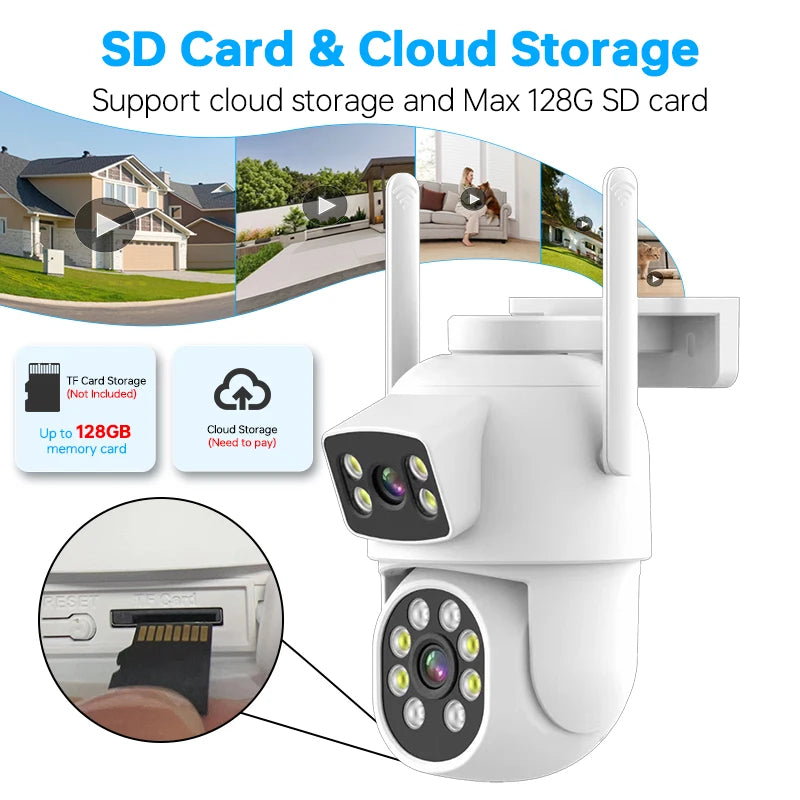 US Local Stock Mini Ptz Dual Lens 4MP HD WiFi Camera Dual View Built-in Microphone Two Way Audio Wireless Smart Camera