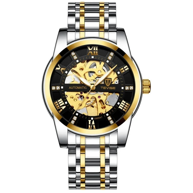 TEVISE T9005A Automatic 3ATM Waterproof Mechanical Roman Digital 9005A Luminous Function Hollow Stainless Steel Men's Watches