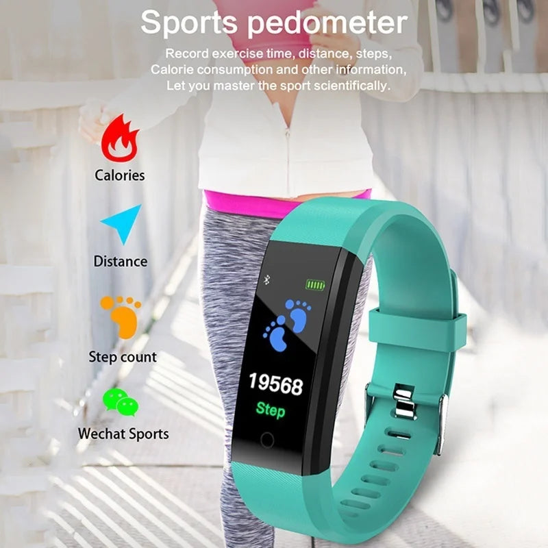 New 115Plus Smart Watch Health Bracelet with Heart Rate & Blood Pressure Monitoring Fitness Tracker Bluetooth Wristband