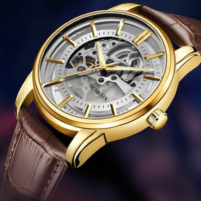 OCHSTIN 7010A GA7010A  Leather Strap Business Men's Watches Waterproof Fashion Clock Hollow Out Automatic Mechanical Wristwatch