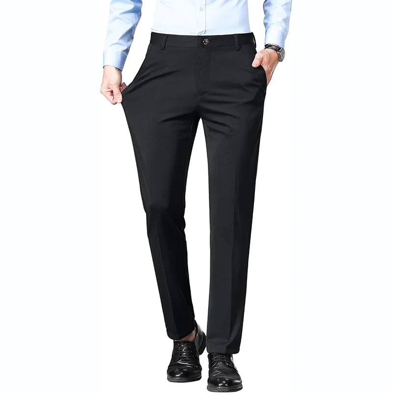 High Quality Stretch Slim Straight Solid Color Casual Pants Men's Business Suit Long Trousers With Pockets Office Gentleman