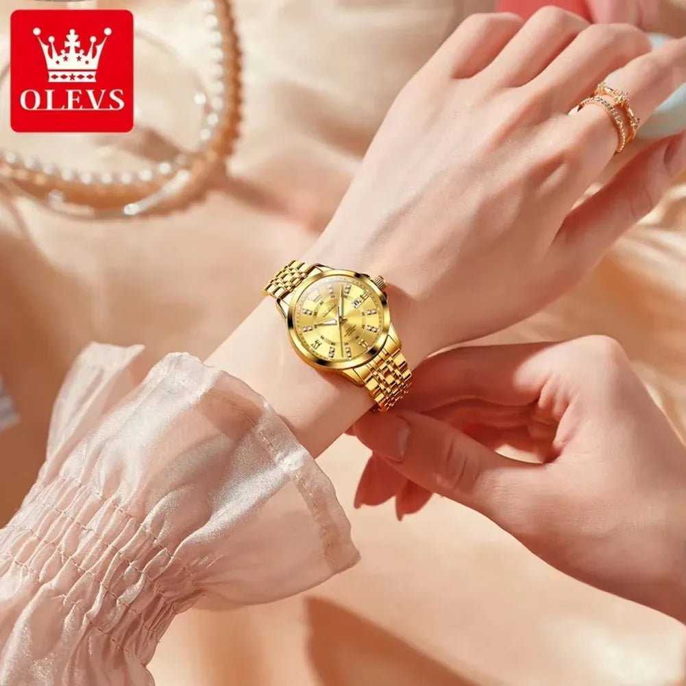 OLEVS 3620 Women's Watches Elegant Fashion Quartz Ladies Leisure Diamond Dial Life 3Bar Waterproof Luminous Hands  Wristwatch
