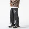 ANSZKTN Fall New Flat Wash to Make Old Retro Cross Casual Pants Jeans