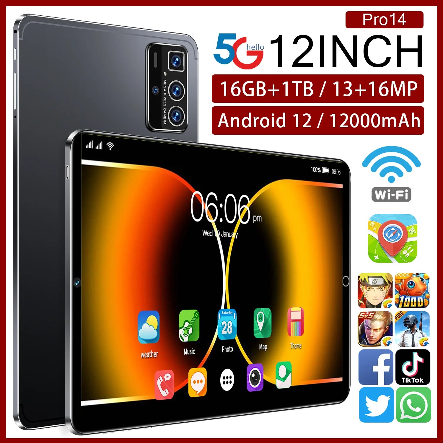 Educational Android Tablet with Phone Call Feature 10.1 Inch Dual SIM 16GB+1TB  Pro 14 Branded