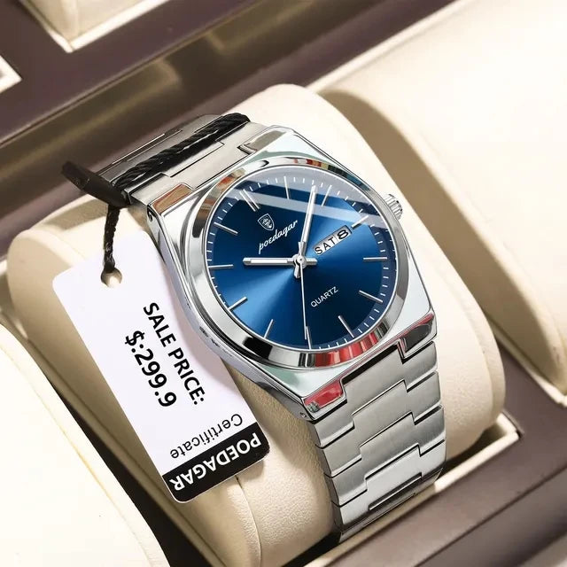 New POEDAGAR Luxury Watch for Men Waterproof Luminous Date Week Stainless Steel Quartz Watch Casual Men's Watches Male Clock 930