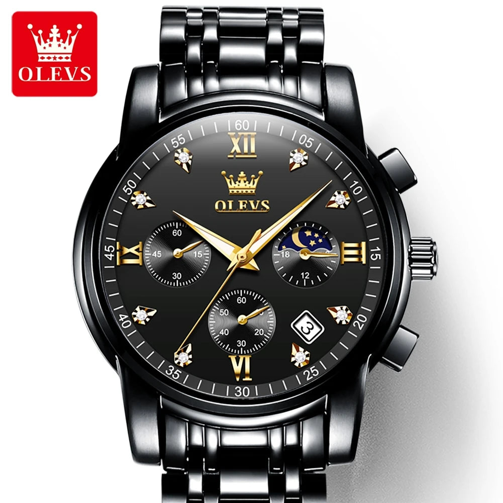 HYX Latest OLEVS 2858 Real Fashion Business Sports Style Timing Men's Watches Quartz Stainless Steel Waterproof Watch