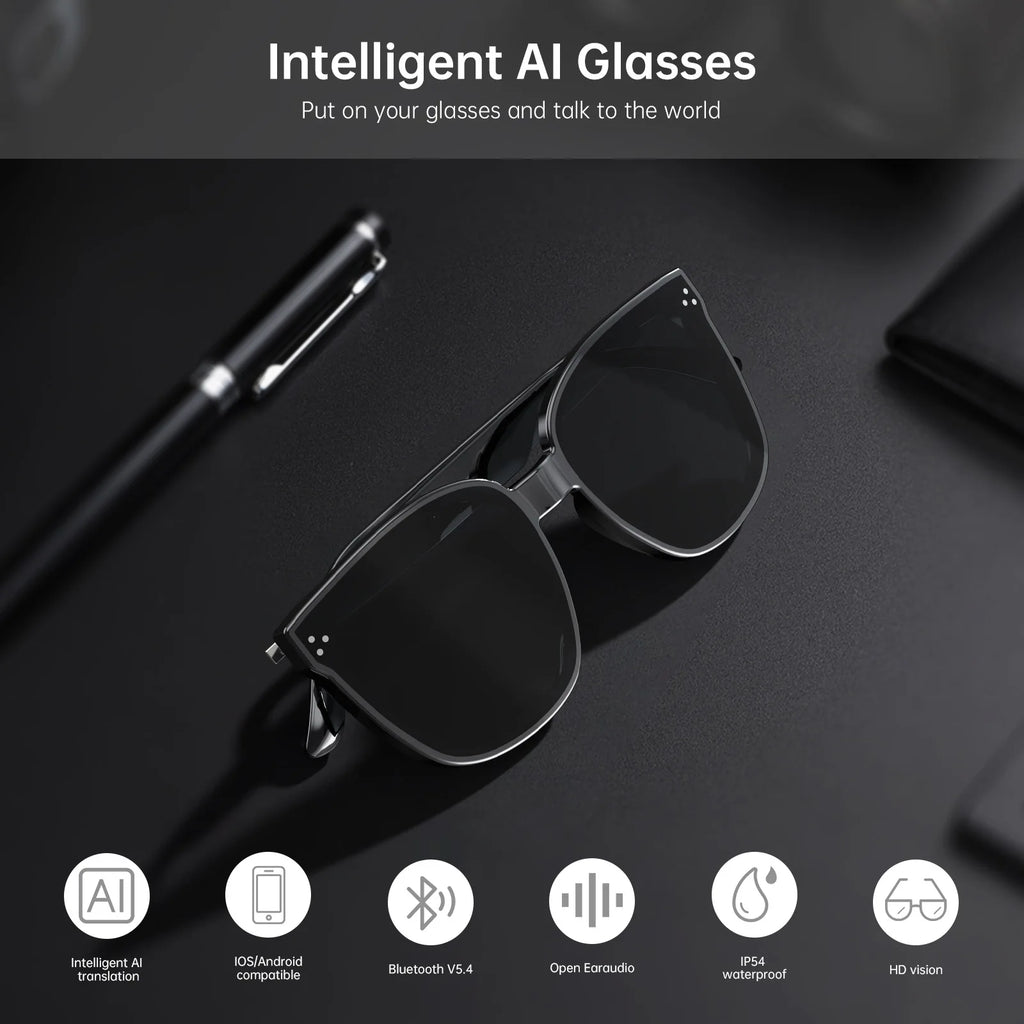 HY1008 Smart Bone Conduction Glasses with AI Assistant Touch Control Wired Charging for Calls Music AI Functions-Comfortable Fit