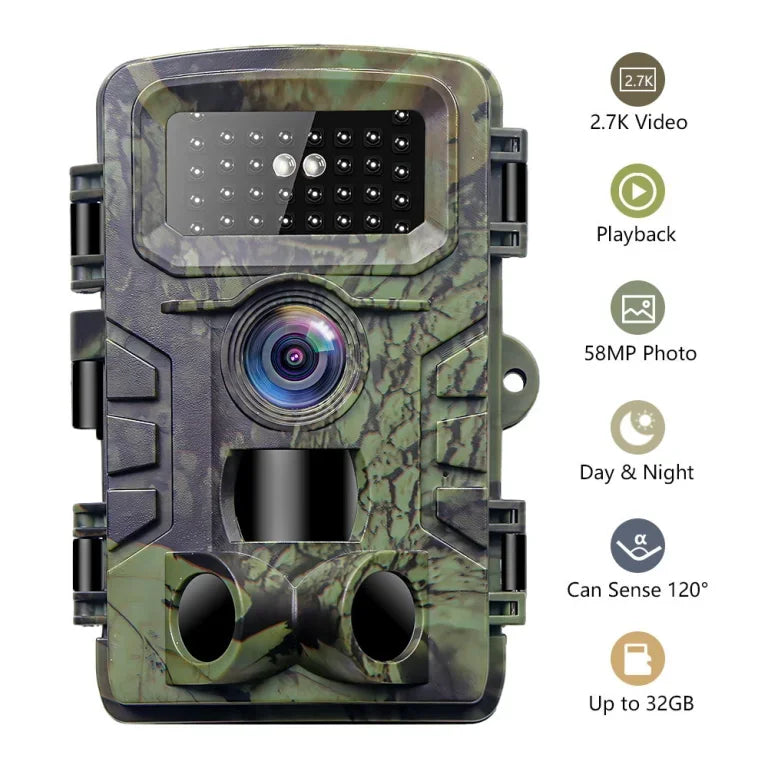 Waterproof IP66 2.7K Full HD 58MP CMOS Sensor Hunting Camera with Wide Angle Night Vision and Infrared Tracking