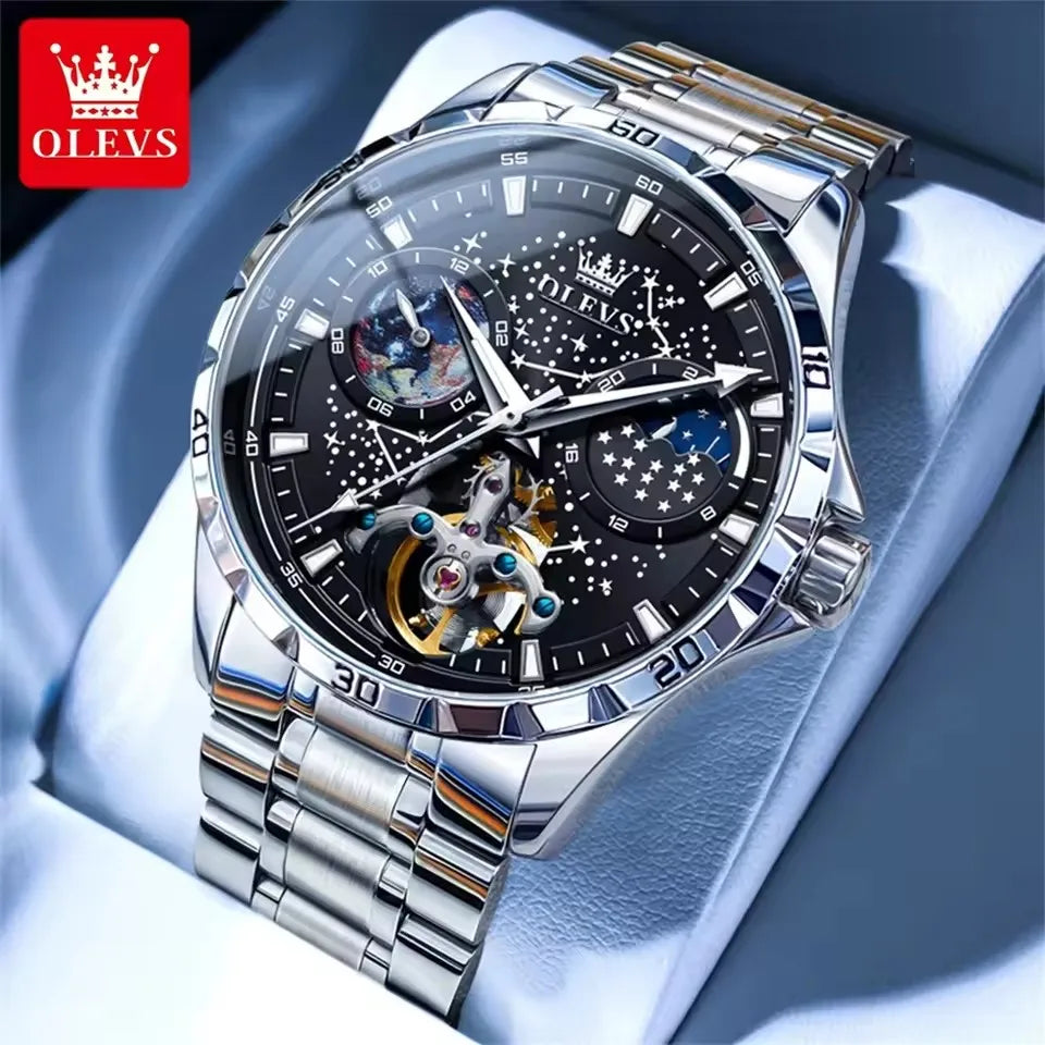 OLEVS 6689 Top Brand Men's Watches Fashion Original Automatic Mechanical Watch for Man Tourbillon Movement Waterproof Male Clock