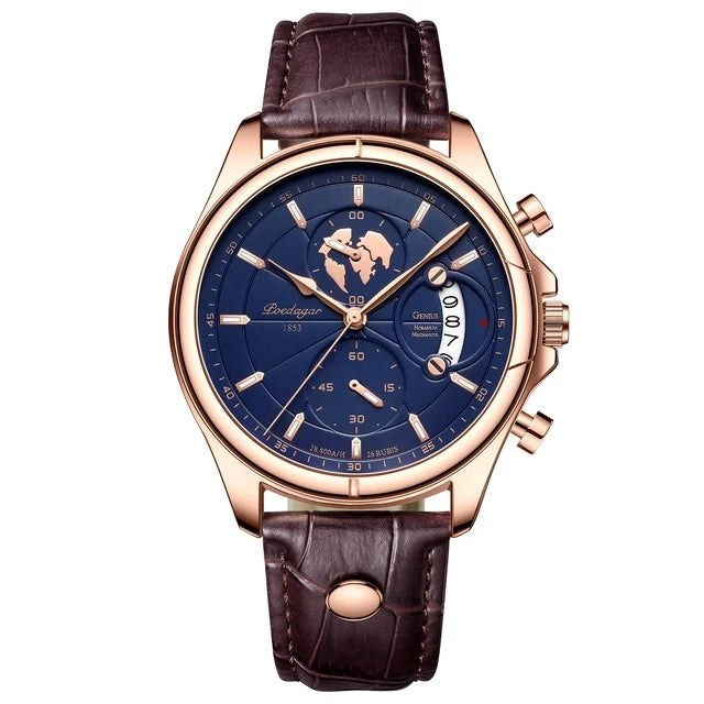 POEDAGAR Luxury Casual Sport Watch for Men Creative Chronograph Leather Strap Date Waterproof Men's Watches Relogio 989 Montre