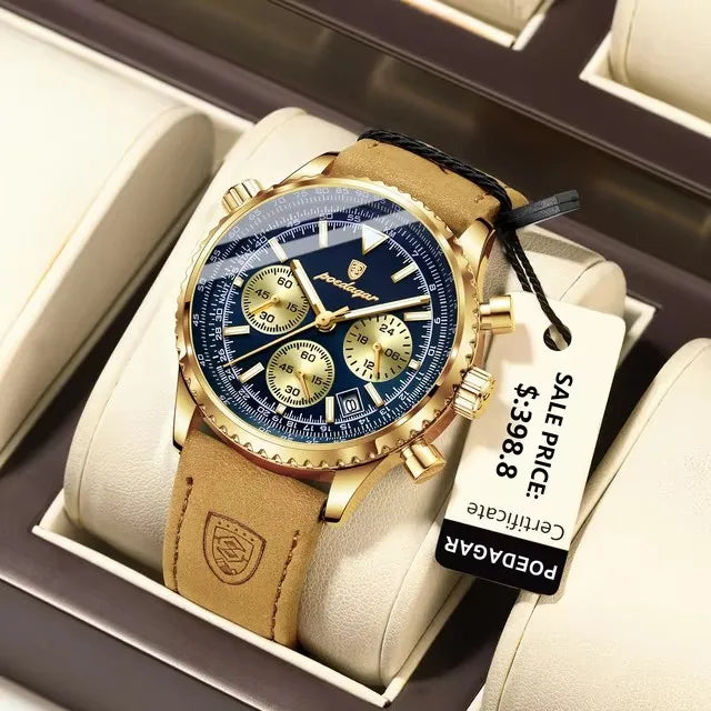 POEDAGAR 960 Luxury Watch for Men Sport Quartz Leather Men's Watches Waterproof Luminous Date Chronograph Man Watch 2025