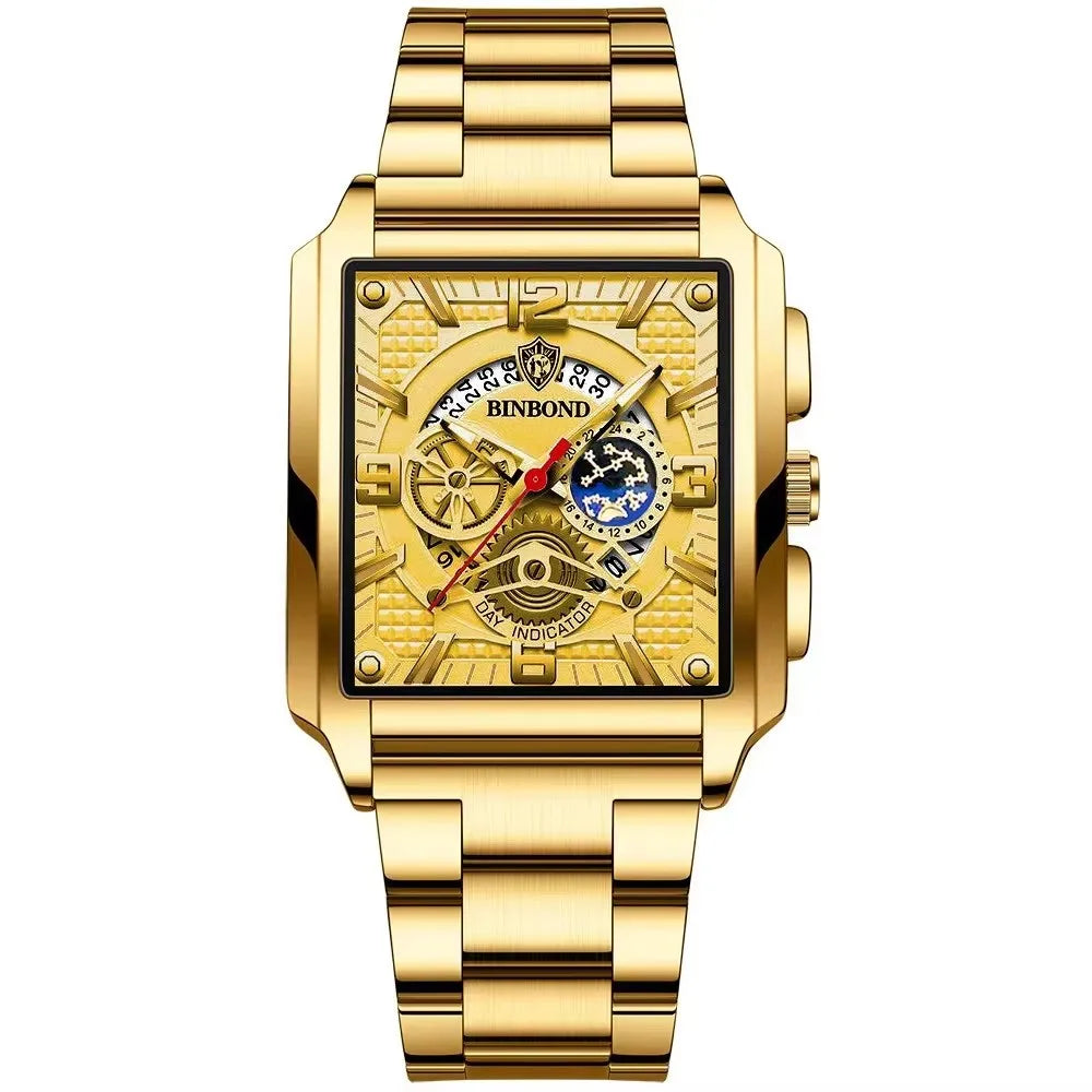 BINBOND B6575 6575 Fashion Brand Stainless Steel Leather Strap Waterproof Men's Watches Luxury Male Wristwatch Relogio Masculino