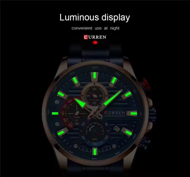 CURREN 8415 Casual Quartz Wristwatch Auto Date Clock Reloj Chronograph Fashion Stainless Steel Original Men's Watches For Male