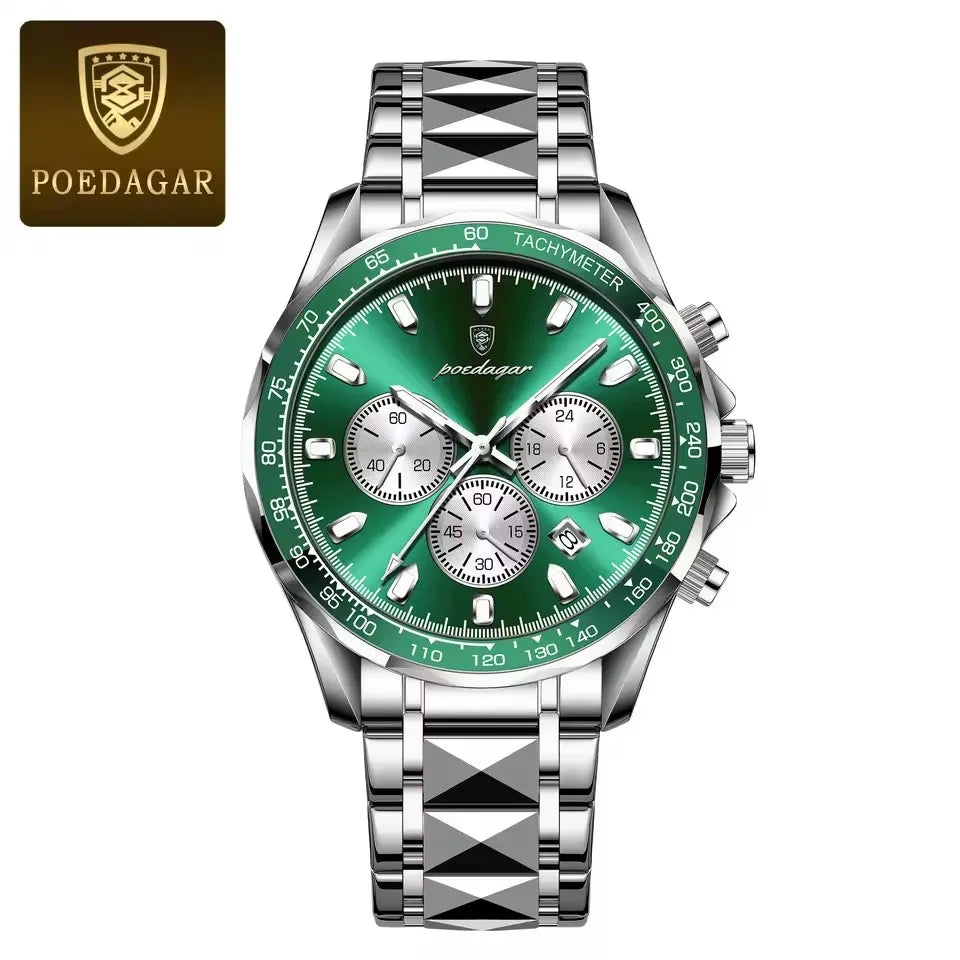 POEDAGAR Sports Watch Wrist Men Stainless Steel Quartz Watches Waterproof Luminous Date Chronograph Men's Watches Reloj Clock