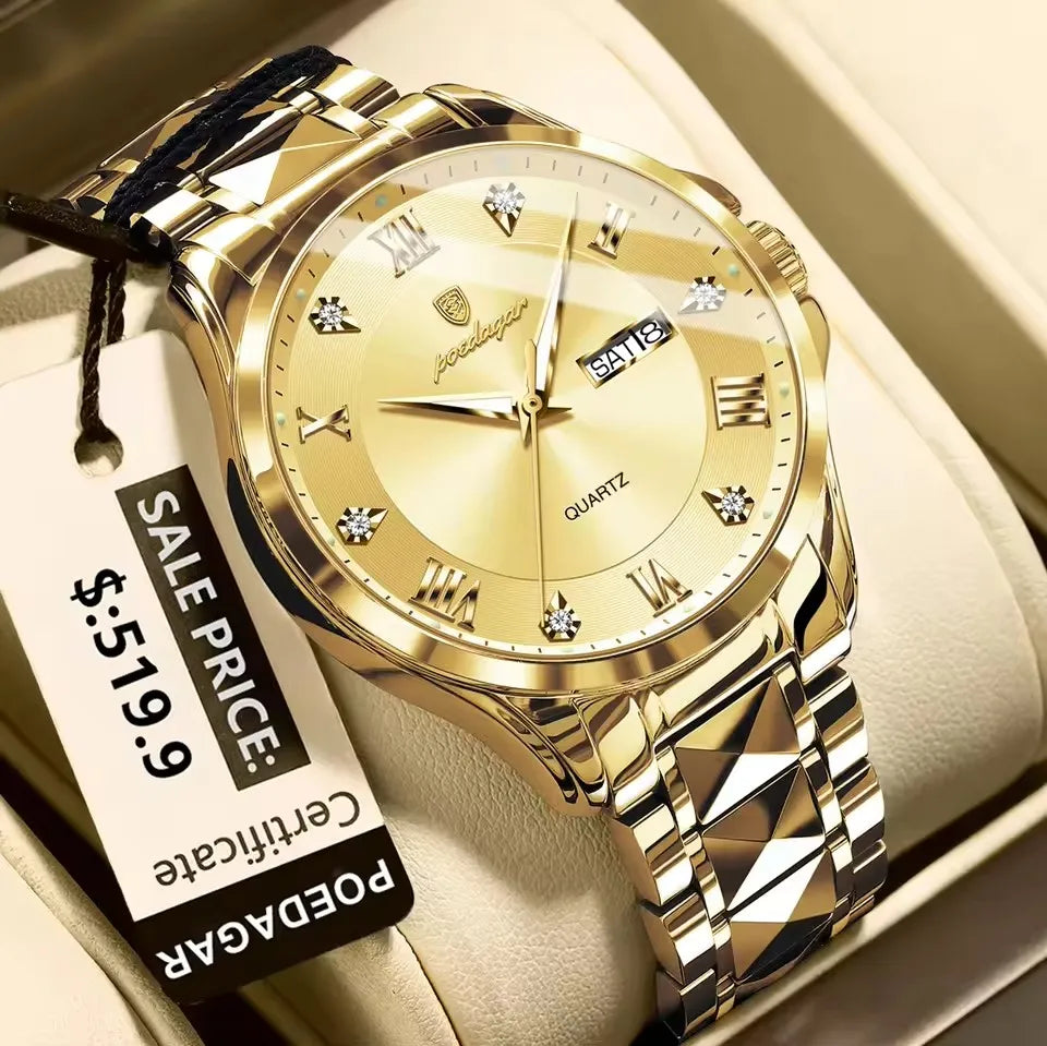 POEDAGAR 883 Stainless Steel Belt Quartz Men's Watches Male Reloj Fashion Men Clock Waterproof Luminous Date Week Man Wristwatch