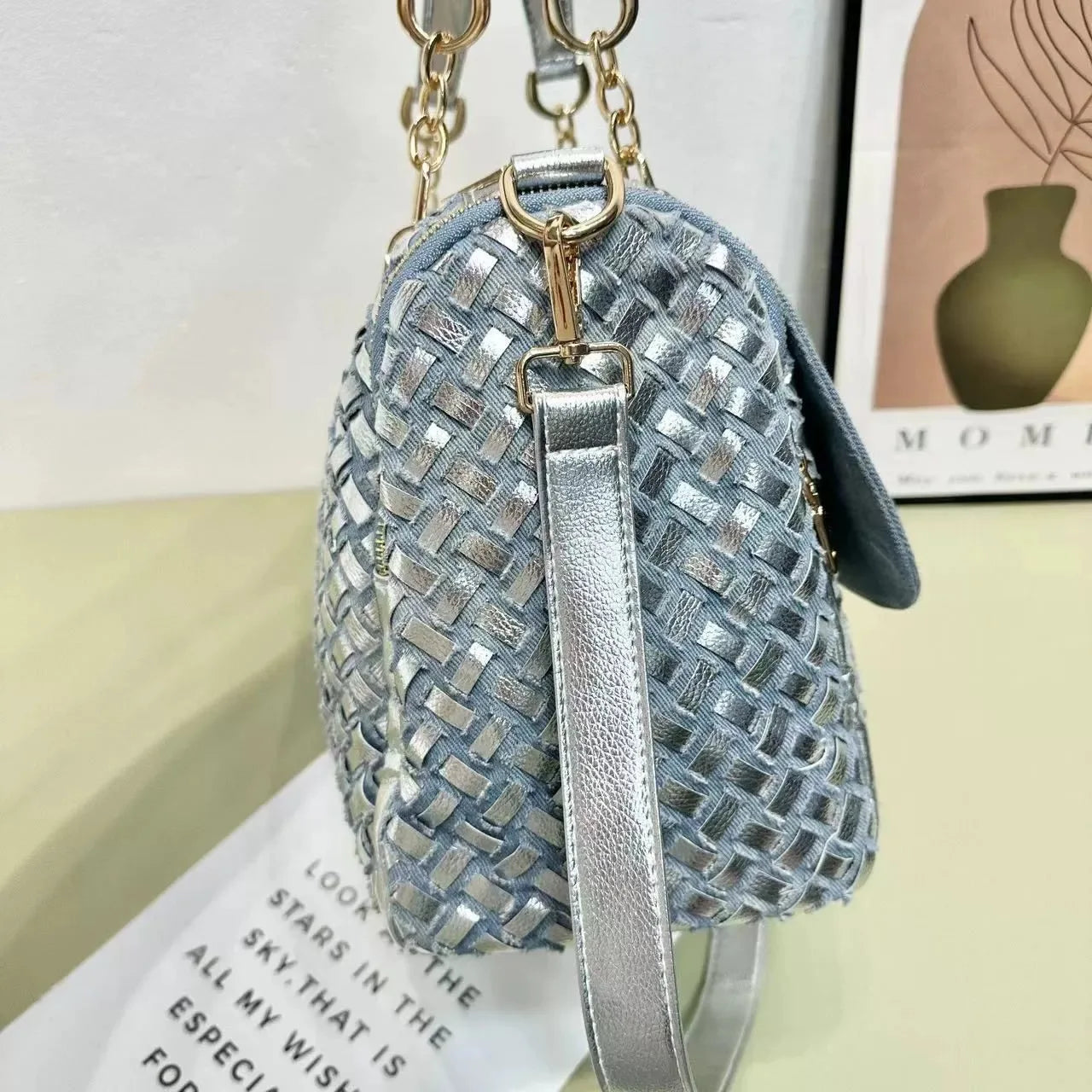 Renovate Denim Jean Casual Women Handbags Designer Shoulder Bags Rhinestone Decorative Womens Messenger Bag Totes