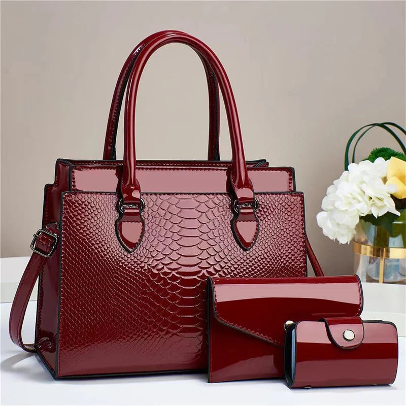 New Three Piece Set Versatile Fashion Retro Crocodile Pattern Simple and Elegant Temperament Bags Women Handbags Lady