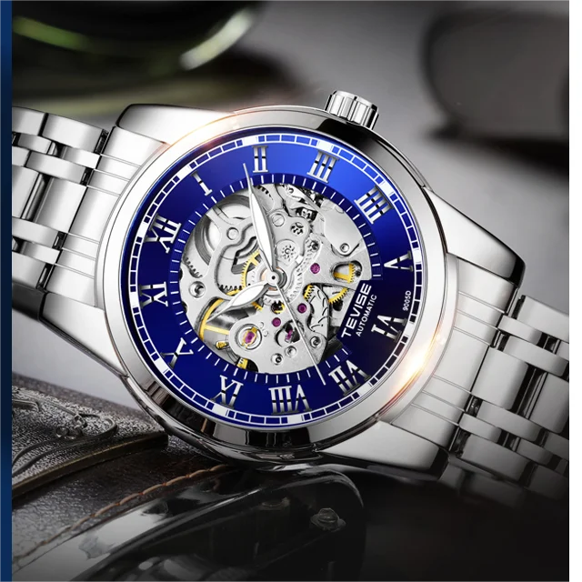 TEVISE T9005D Charm Hollow Luminous Automatic Life Waterproof 9005D Mechanical Luxury Stainless Steel Strap Men's Watches