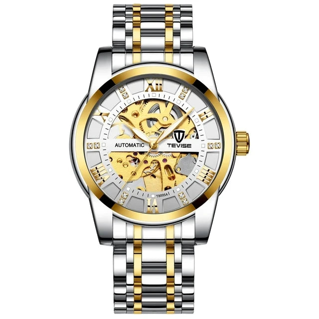 TEVISE T9005A Automatic 3ATM Waterproof Mechanical Roman Digital 9005A Luminous Function Hollow Stainless Steel Men's Watches