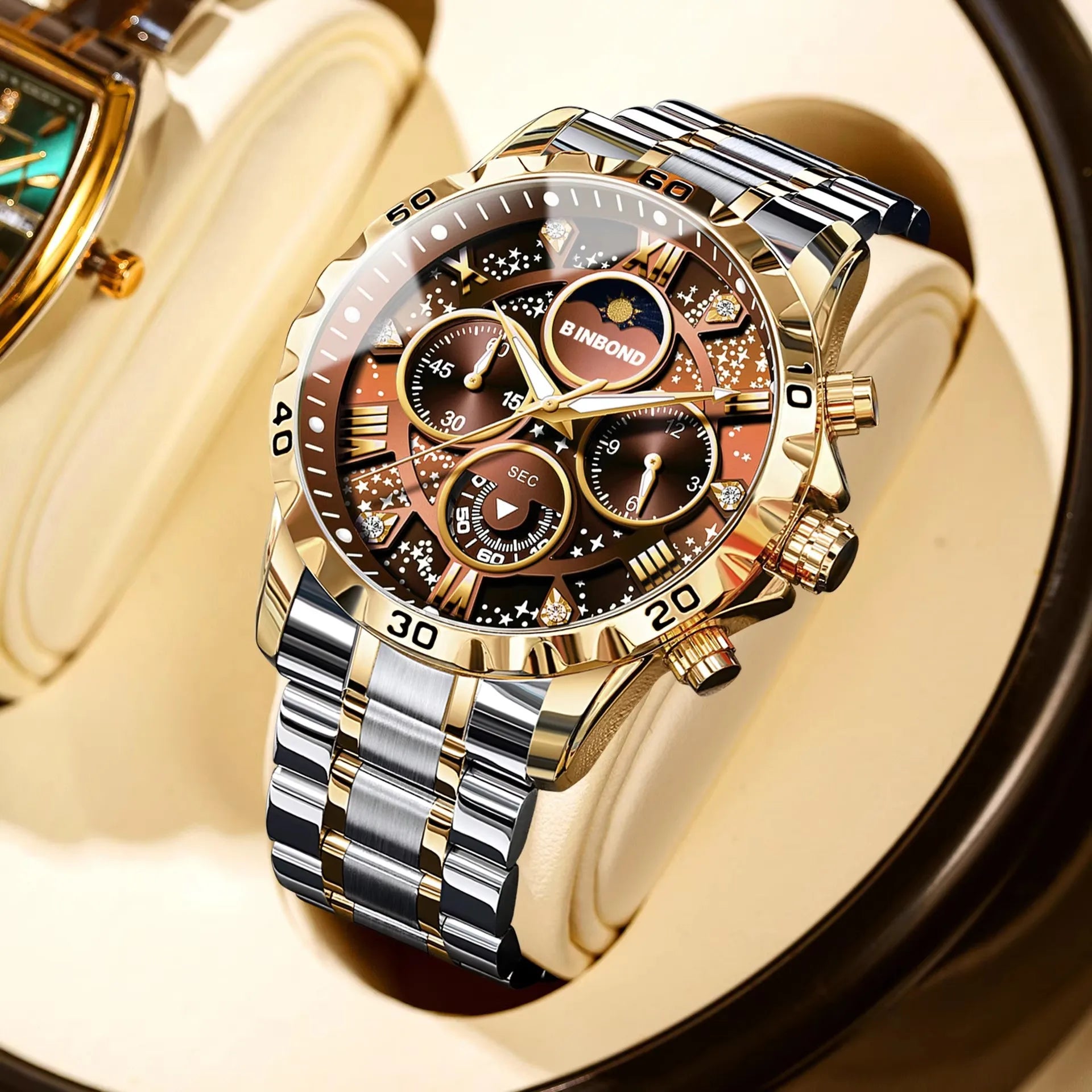 Binbond B7741 7741 Original Men Clock Sports Waterproof Luminous Chronograph Date Stainless Steel Quartz Men's Watches Reloj