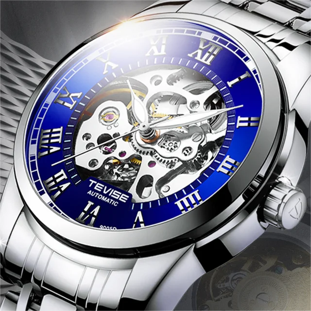 TEVISE T9005D Charm Hollow Luminous Automatic Life Waterproof 9005D Mechanical Luxury Stainless Steel Strap Men's Watches