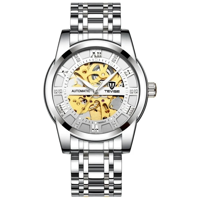 TEVISE T9005A Automatic 3ATM Waterproof Mechanical Roman Digital 9005A Luminous Function Hollow Stainless Steel Men's Watches