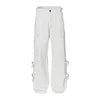 High Street Cotton White Multi-functional Cargo Casual Pants Fashion Loose Custom Designer Stone Washed Straight Jeans for Men