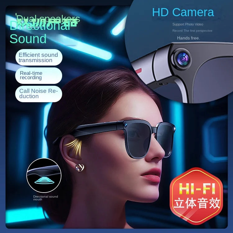Smart Photography Sunglasses-IPX-6 Waterproof for Voice Call 1080p Video Touch Control Wireless Charging for Tr90 Glasses