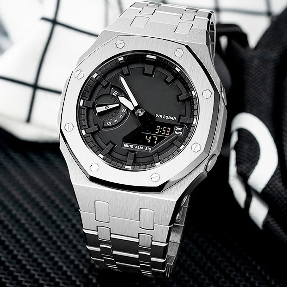 GA2100 GA2110 Luxury Breathable Stainless Steel Watch Case Strap Replacement Modification Kit for Men's Watches