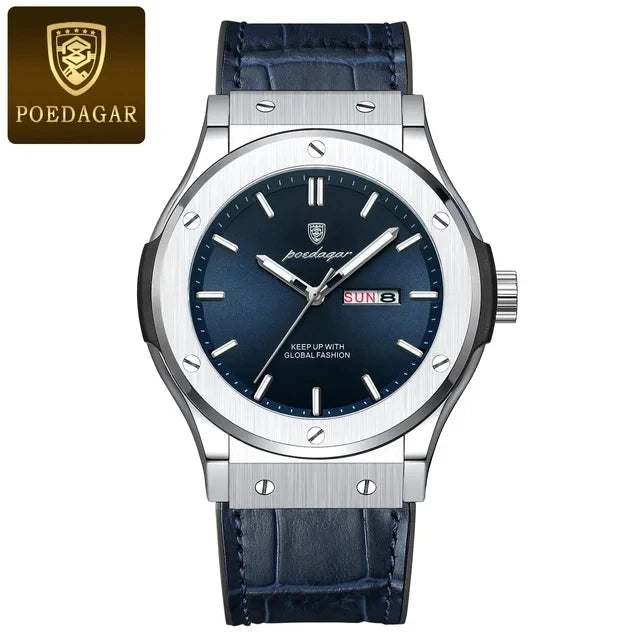 POEDAGAR Fashion Men's Watches Trend Classic Classic Quartz Watch for Man Waterproof Luminous Week Date Wristwatch Leather 952