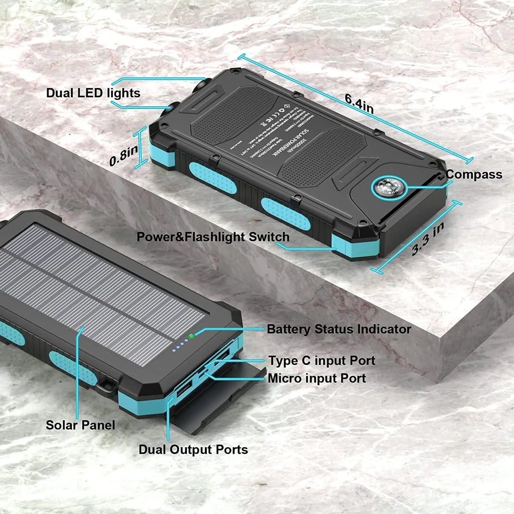 2025 High Capacity Charger 20000mah Waterproof Solar Power Bank Mobile Powerbank Solar Energy Power Banks for Mobile Phone