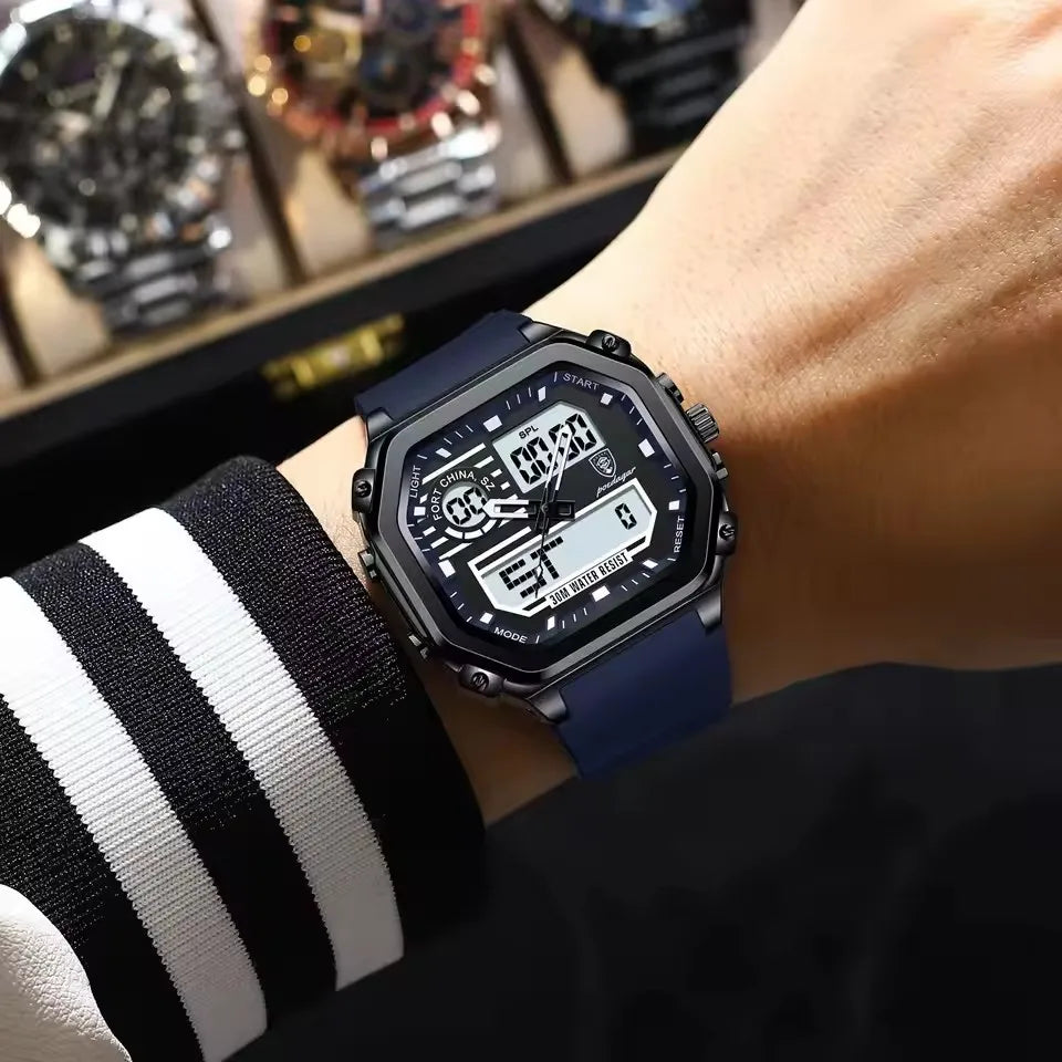 POEDAGAR New 993 LED Display Men's Watches Waterproof Silicone Chronograph Square Man Wristwatch  Men Digital Quartz Watch