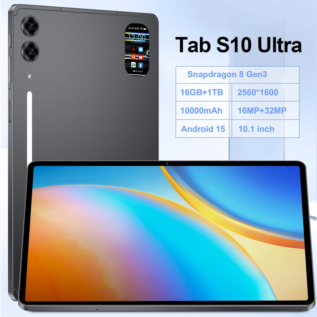2026 New Arrival 5G Smart Education Tablet 10.1 Inch Tab S10 Ultra 16GB+1TB Deca Core Android 15 10000mAh Large Battery