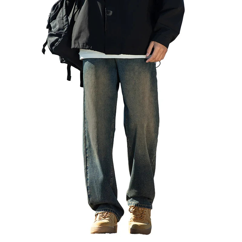 ANSZKTN American High Street Gradient Jeans Fashionable Autumn and Winter Unisex Loose Straight Leg Men's Casual Pants