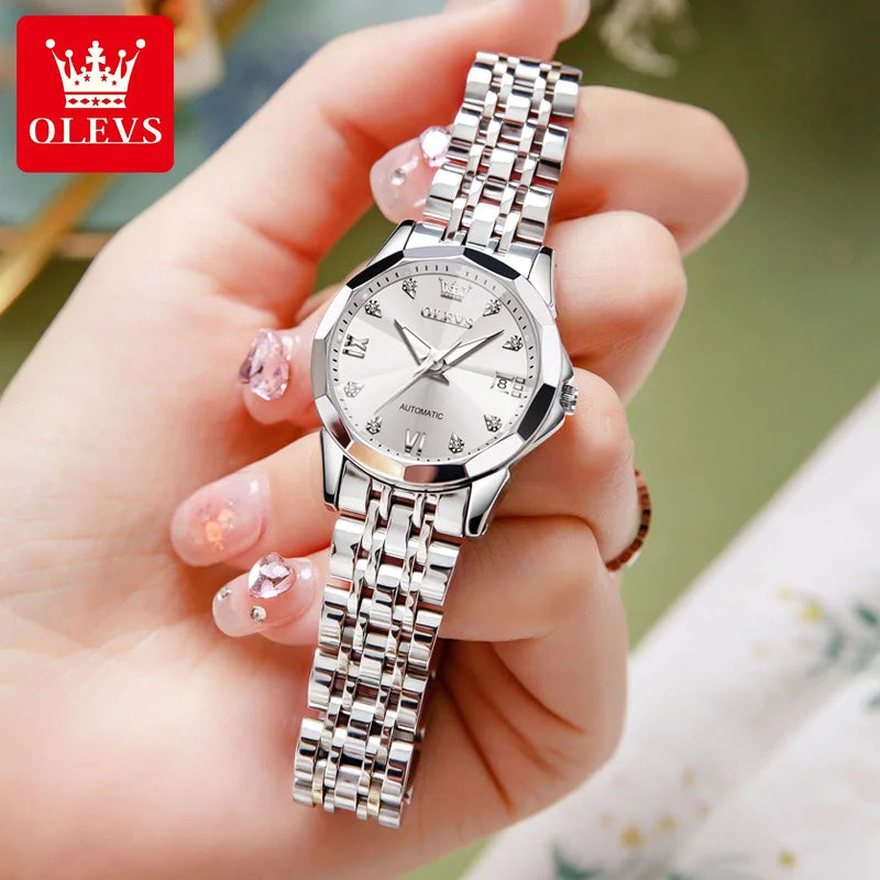 OLEVS 9982 Woman Brand Mechanical Automatic Wristwatches Waterproof Luminous Hands Women's Watches for Ladies Montre Femme Reloj