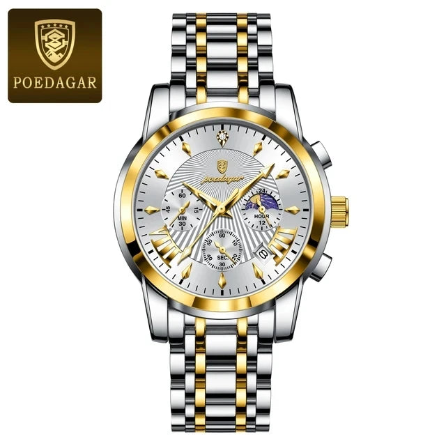 POEDAGAR 813 Fashion Men Quartz Watch Waterproof Luminous Date Chronograph Wristwatch Man Luxury Stainless Steel Men's Watches