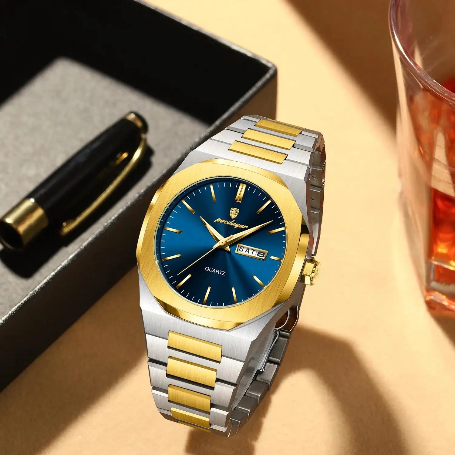POEDAGAR 825 Men Waterproof Luminous Week Man Watch Quartz Men's Watches Luxury Casual Stainless Steel Fashion Sports Wristwatch